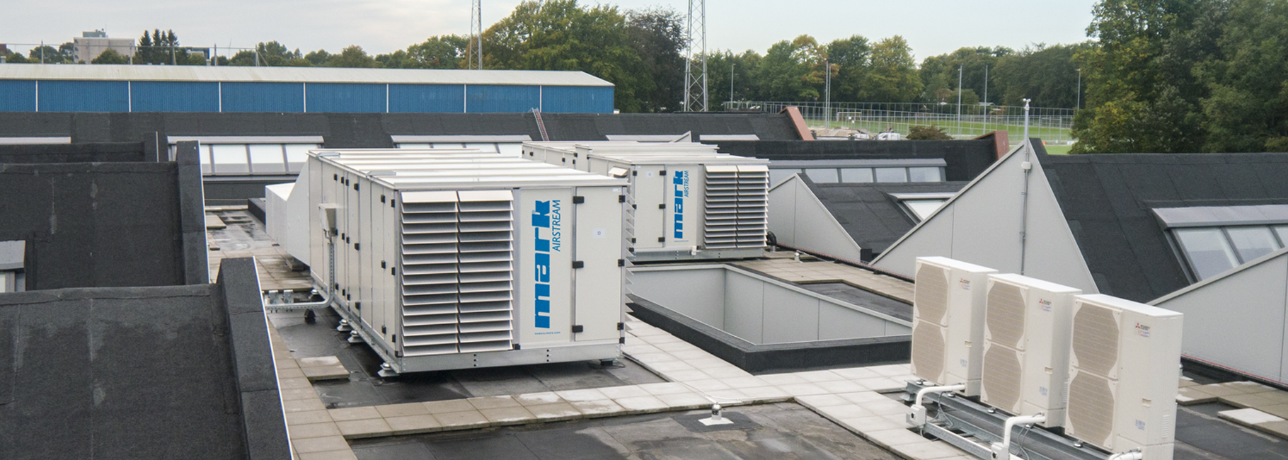 Two Mark Airstream heat recovery units placed on the roof
