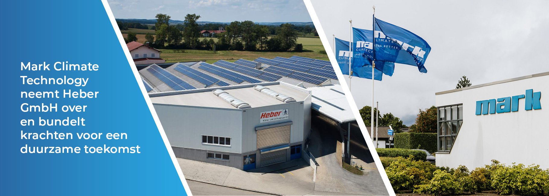 Graphic met blauwe gradient en titel persbericht, foto locatie Heber, foto vlaggen Mark