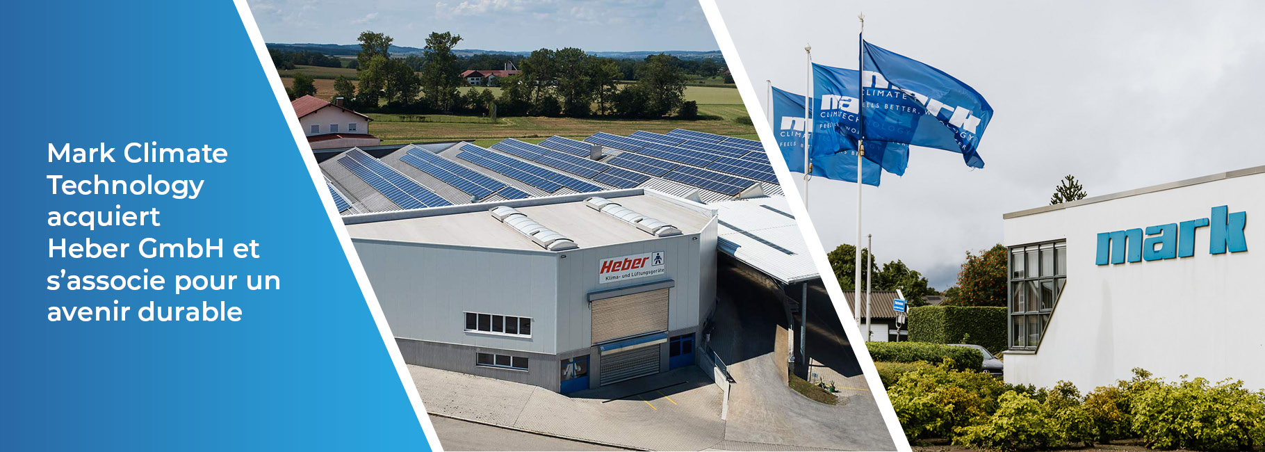 Graphique avec dégradé bleu et titre du communiqué de presse, emplacement photo Heber, drapeaux photo Mark