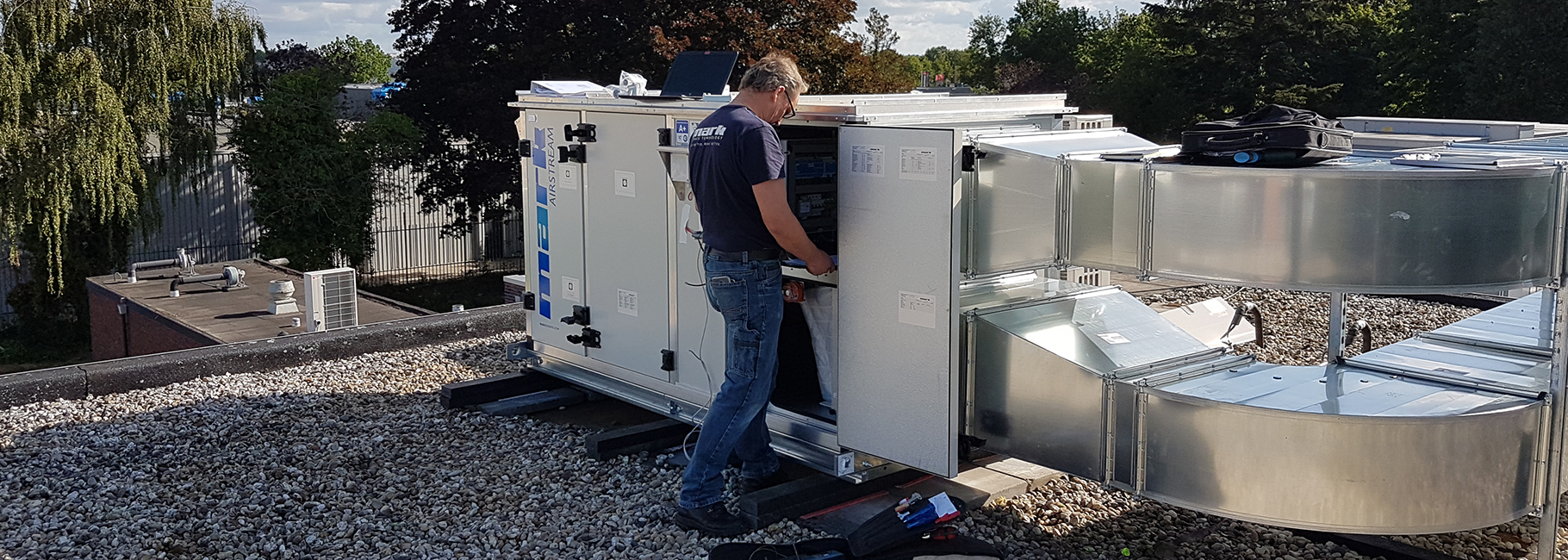 The Mark Service Department is working on an Airstream heat recovery unit on location