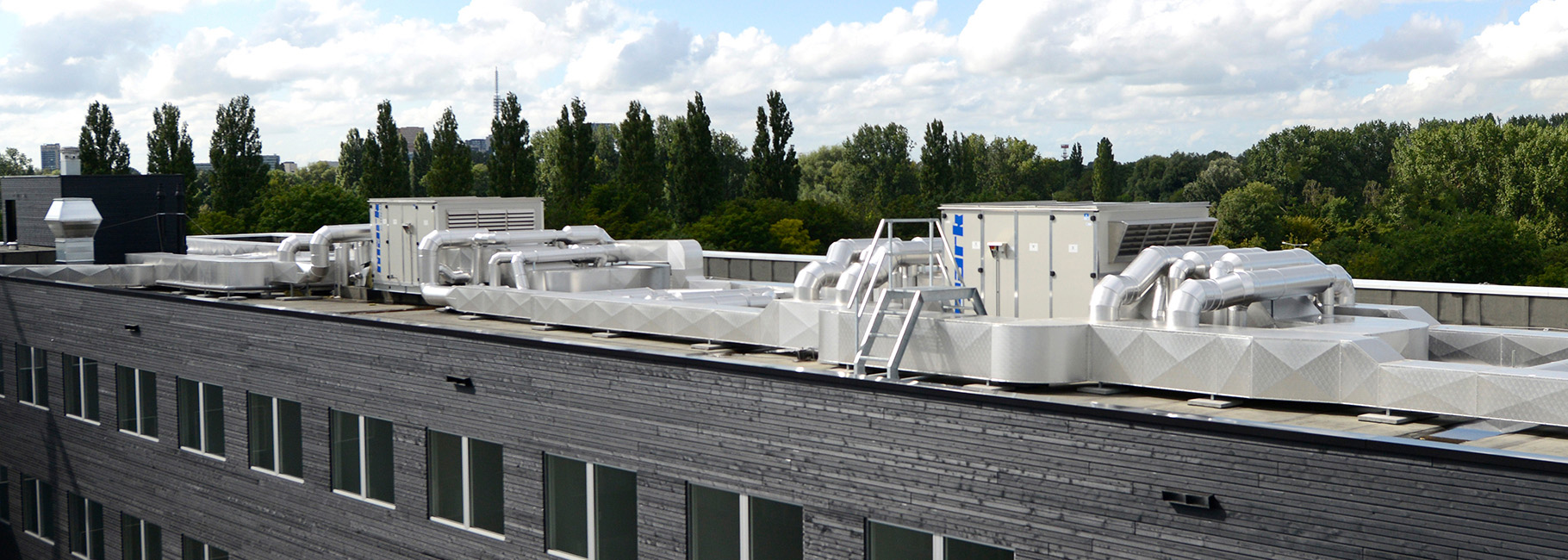 Two Mark Airstream heat recovery units on the roof of Amstelhome in Amsterdam