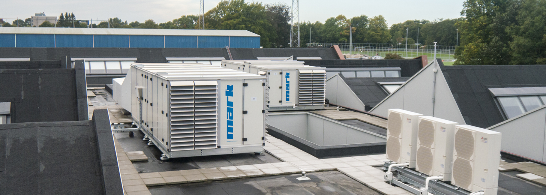 Two Mark Airstream heat recovery units placed on the roof